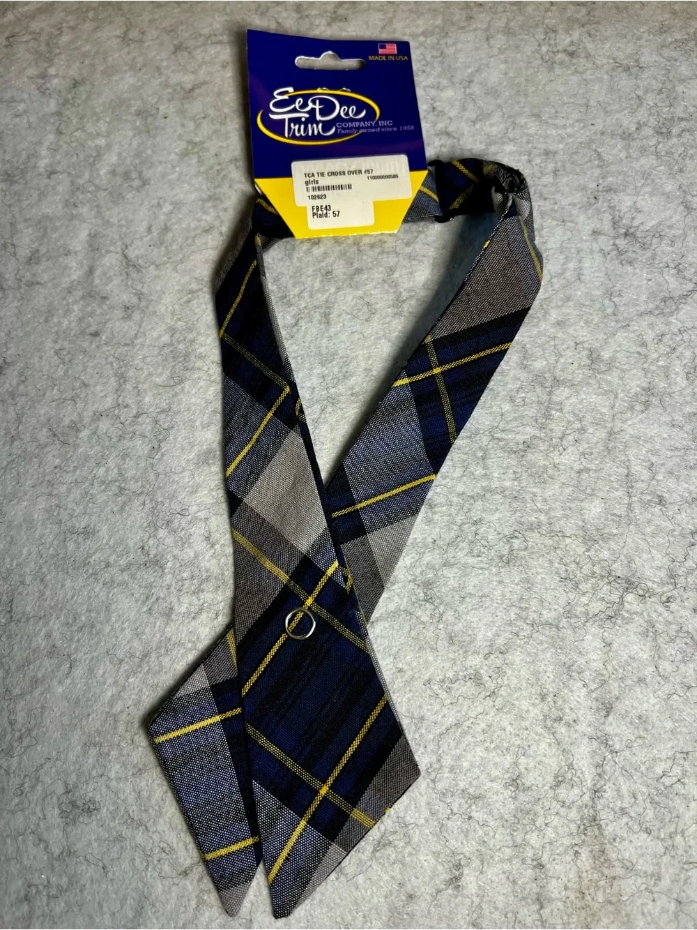 New Tie Cross Over Girl Adjustable Blue Gold Plaid #57 School Uniform Made In US